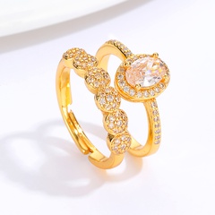 New Fashion Simple Geometric Electroplated 18K Gold Zircon Copper Ring