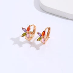 Copper Material Electroplated 18K Gold Colorful Zircon Flower Ear Clip Earrings