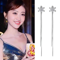 solid color Snowflake Long Tassel Sterling Silver Needle Ear Studs