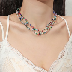 Fashion Mixed Color Natural Stone round Beads Chain Necklace
