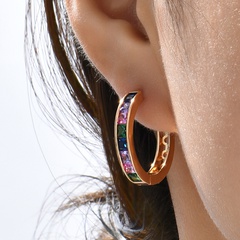 Fashion Simple Copper Electroplated 18K Gold Colorful Zircon round Earrings