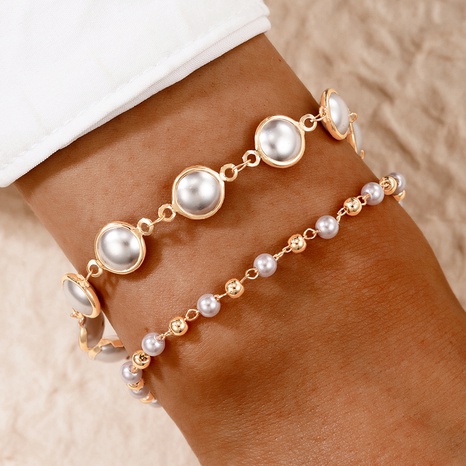 Pulsera de cadena de doble capa de perlas de imitación de nueva moda's discount tags