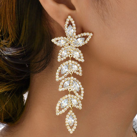 new fashion golden flower leaf shape copper inlaid zircon drop Earrings's discount tags
