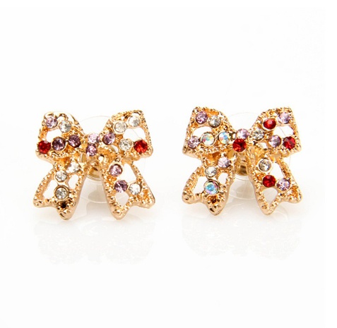 Sweet Cute Inlay Diamonds Bowknot Colorful Crystals Stud Earrings's discount tags