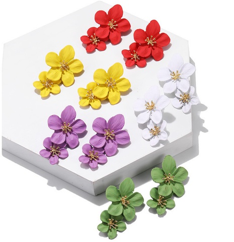 Double-Layer Stitching Flower Shaped Spray Paint Five Leaves Earrings's discount tags