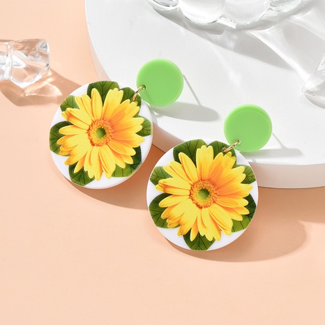 Moda creativa Margarita impresión contraste Color flor Acrílico pendientes's discount tags