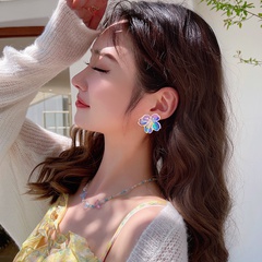 Fashion Elegant Colorful Transparent Crystal Flower Female Earrings