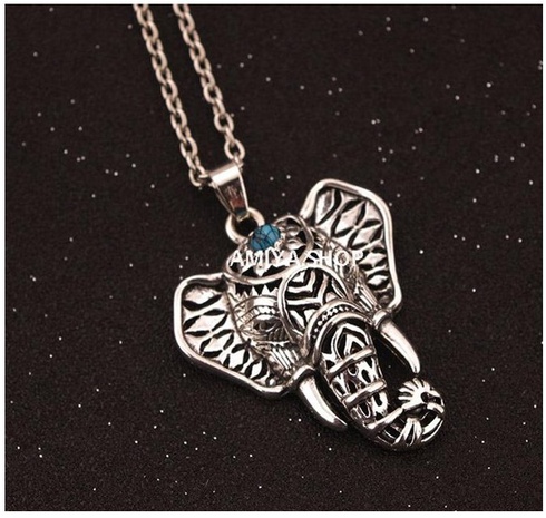 Fashion Bohemian Retro Elephant Shaped Inlaid Turquoise Pendant Necklace's discount tags