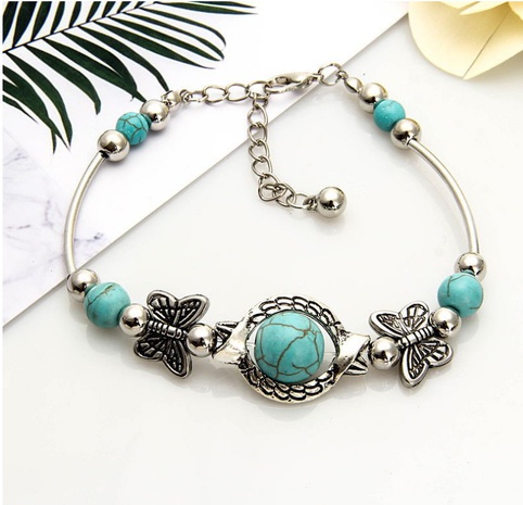 Fashion Ethnic Geometric Carved Turquoise Butterfly Pendant Bracelet's discount tags