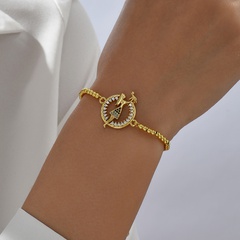 Simple Fashion Electroplated 18K Gold Zircon Character Hand Adjustment Copper Bracelet
