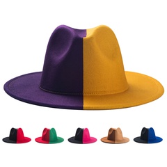 Color Matching Hat Men's New Two-Color Big Brim Fedora Hat Double-Sided Woolen Fashion Felt Cap