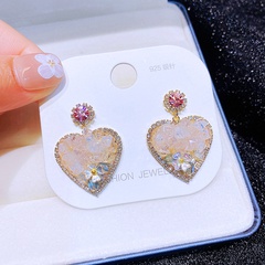 Fashion Elegant Four-Leaf Clover Heart-Shaped Crystal Inlaid Ear Stud