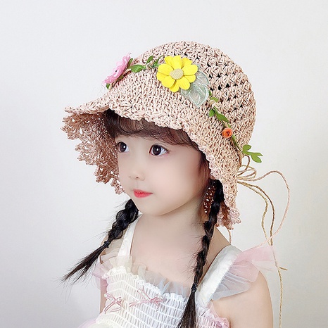 Sombrero de verano de paja tejido de flores de moda's discount tags