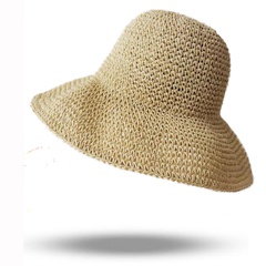 Fashion Women's Summer Seaside Straw Handmade Hollow Wide Brim Folding Sun Hat