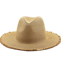 Spring and Summer Raw Edge Outdoor Travel Seaside Sunshade Tassel Sun-Proof Straw Hat