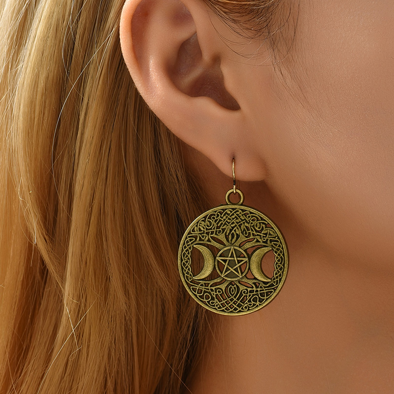 Fashion Alloy Moon Star Geometric Round Drop Earringspicture1