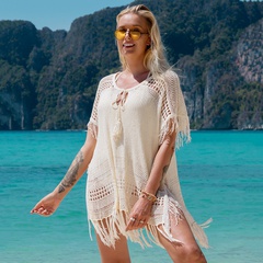 Moda nuevo hueco Sexy vacaciones playa Bikini protección solar mujer blusa