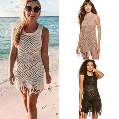 New Fashion Wave-Shaped Vest Knitted Tassel Sexy Beach Swimsuit Dress