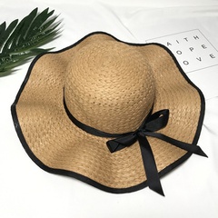 Fashion Elegant Female Summer Sun-Proof Travel Big Brim Beach Bow Straw Sun Hat