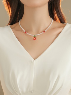 Fashion Simple Colorful Beaded Floret Pearl Sweet Clavicle Chain Necklace