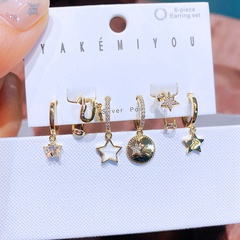 Trendy Simple Micro Inlaid Zircon Star Shiny Small Earrings 6-Piece Set