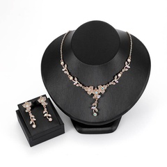 Fashion Alloy Rhinestone Earrings Necklace Ornament Two-Piece Set