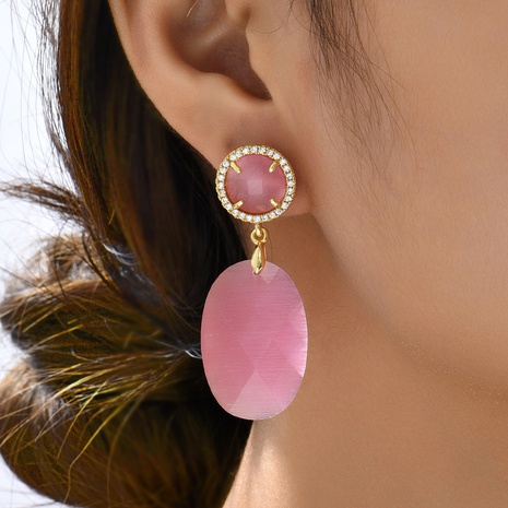 Pendientes de gota de acrílico de cobre ovalado con colgante rosa de moda's discount tags