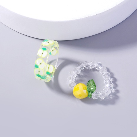 New Fashion Fruit Elastic Crystal Apple Lemon Resin Ring's discount tags
