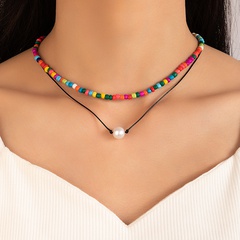 Collar de cuerda trenzada multicapa de perlas de estilo étnico