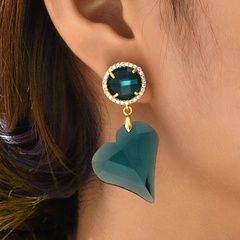 Bleu à la mode pendentif coeur forme cuivre incrusté zircon Boucles D'oreilles