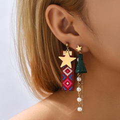 Fashion Simple Earrings Ethnic Style Long Pearl Tassel Star Pendant Earrings