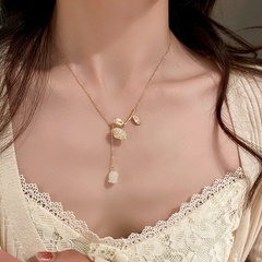 New style Lily Water Drop Pendant Clavicle Chain round Beads Flower Necklace