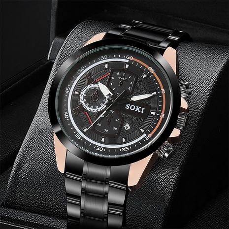 casual style black stainless Steel strap Men's Quartz Watch's discount tags