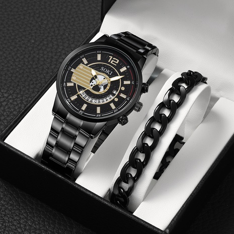 Correa simple de acero inoxidable plateado negro reloj de cuarzo para hombre's discount tags