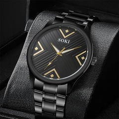 Klassische geometrische schwarz edelstahl armband herren Quarz Uhr