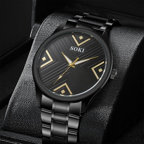 classic geometric black stainless Steel strap Men's Quartz Watch's discount tags