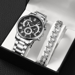 Men's Suit Business Fashion Outdoor Roman Surface Steel Belt Quartz Watch chain bracelet set