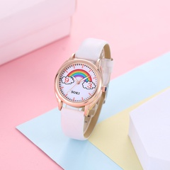 Reloj de moda para mujer reloj de estudiante reloj de cuarzo Simple con correa de Pu con patrón arcoíris