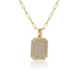 Fashion Copper-Plated Gold Rectangular Full Diamond Pendant  Necklace