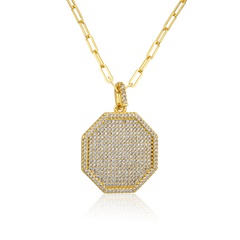 Copper-Plated Gold Hexagon Full rhinestone Necklace