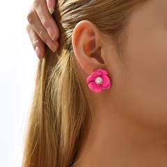 Fashion Simple Candy-Colored Inlaid Pearl Flower Alloy Earrings