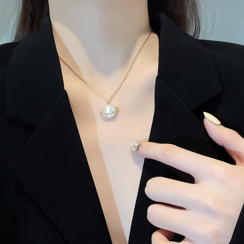 Fashion Simple Opal Planet Pendant Clavicle Chain Titanium Steel Necklacepicture2