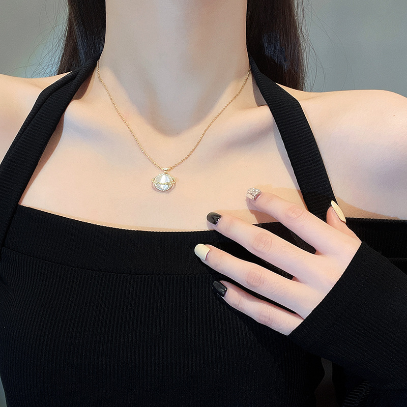 Fashion Simple Opal Planet Pendant Clavicle Chain Titanium Steel Necklacepicture4