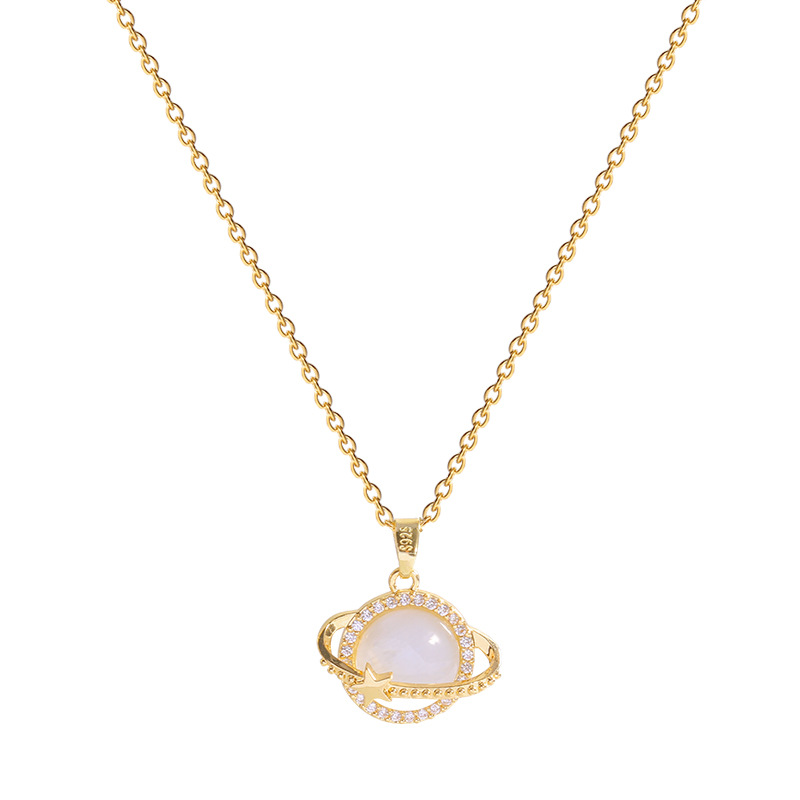 Fashion Simple Opal Planet Pendant Clavicle Chain Titanium Steel Necklacepicture5