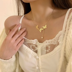 Neue Stil Imitation Perle Schmetterling Anhänger Schlüsselbein Kette Halskette