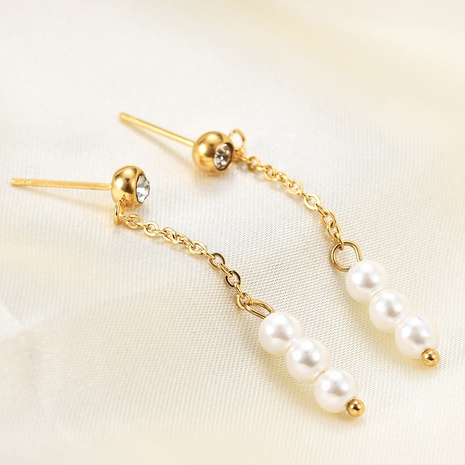 new Style Stainless Steel 18K Gold plated inlaid zircon pearl chain pendant Earrings's discount tags