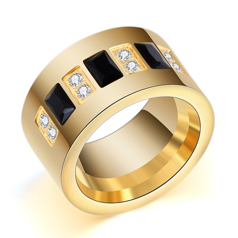 Creative Simple Square zircon Stainless Steel Gold Plated Ring e's discount tags