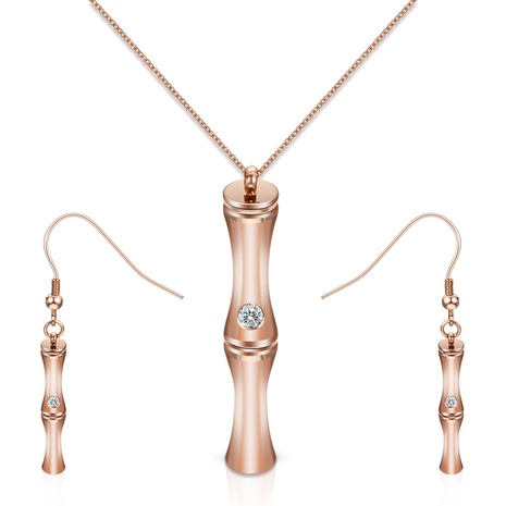 Neue Stil Bambus Rose Gold Edelstahl Ohrringe Halskette Zwei-Stück Set's discount tags