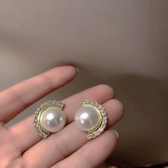 Mode Vintage Halbkreis Diamant Perle Eingelegten Stud Weibliche Ohrringe
