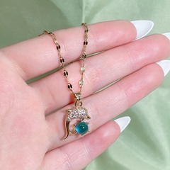 Fashion Opal Micro-Inlaid Diamond Dolphin Pendant Titanium Steel Necklace